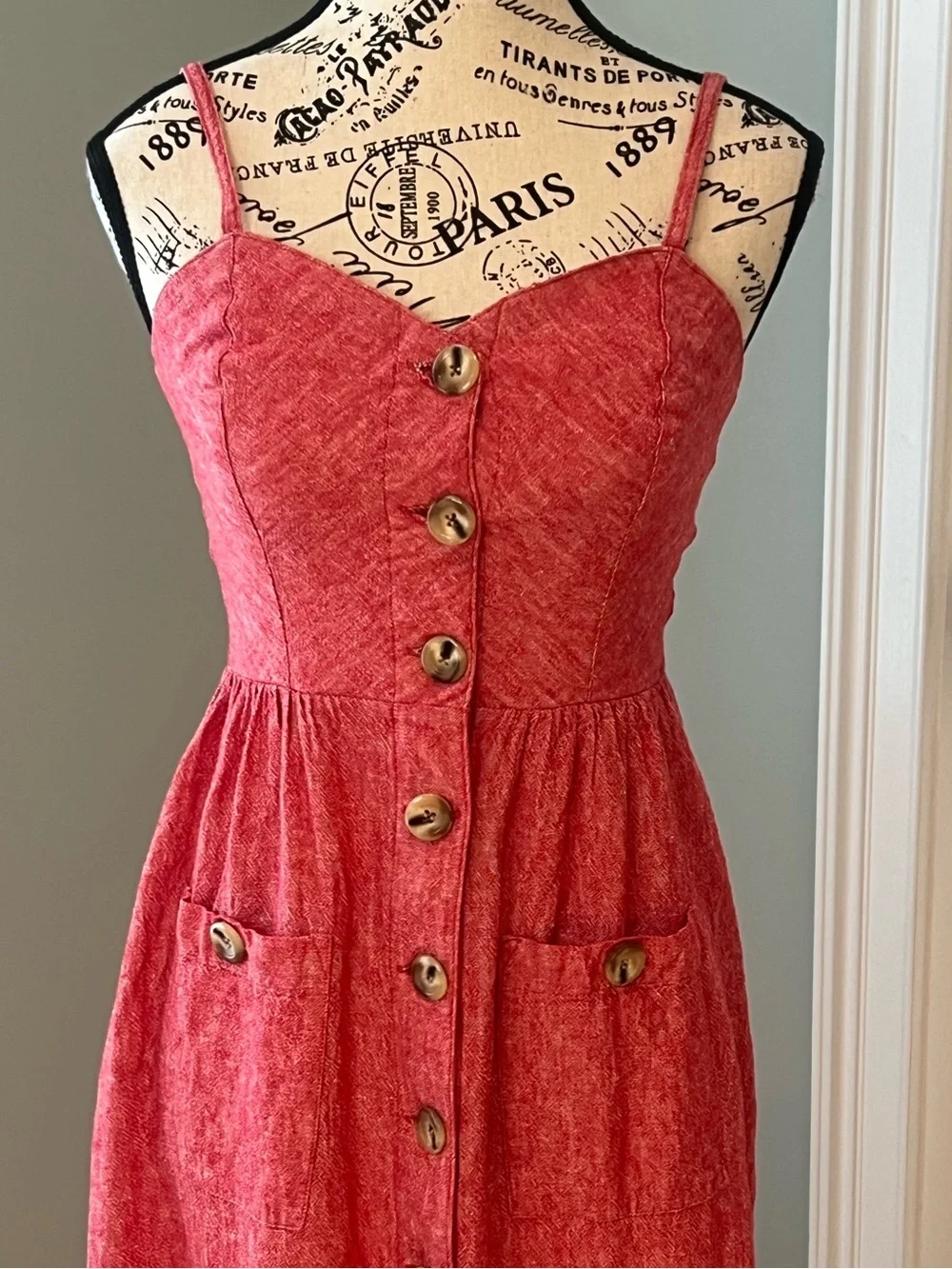Indigo Rein coral-red linen-blend midi dress | Size S | Excellent Condition